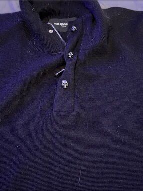 The Kooples Black Ribbed Knit Polo with Skull Button Accents